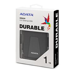 Жесткий диск внешний Portable HDD 1TB ADATA HD650 (Black), Silicone, USB 3.2 Gen1, 121x81x21mm, 201g