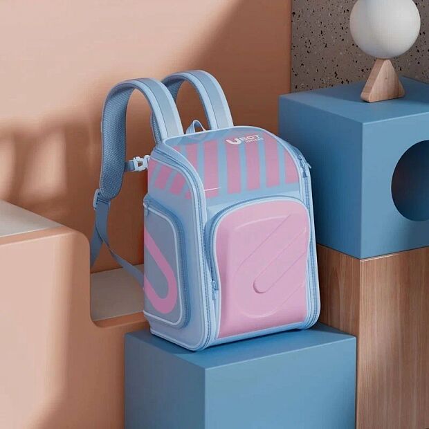 Рюкзак школьный UBOT Full-open Suspension Spine Protection Schoolbag 18L (голубой/розовый) - 3